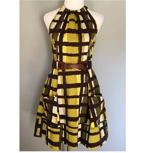 Jessica Simpson Belted Halter Dress in Brown and Yellow - Size 4